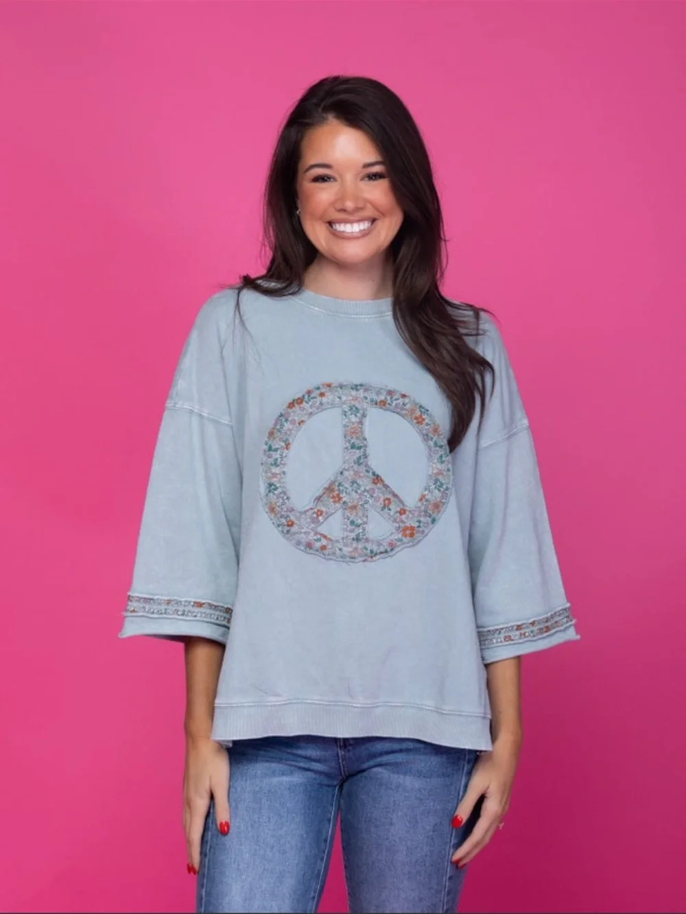 Easel - Boho Peace Sign Sweatshirt - sage - Picture 2 of 7
